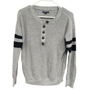 American‎ Eagle Sweater Henley Pullover Striped Sleeve Gray XS